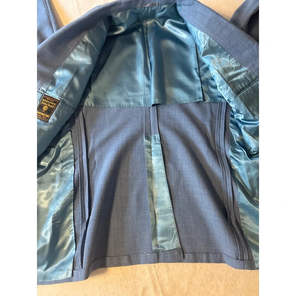 Stanley Blacker Blazer Men 38.5L Light Blue Gold Crest Button Preppy Sport Coat
